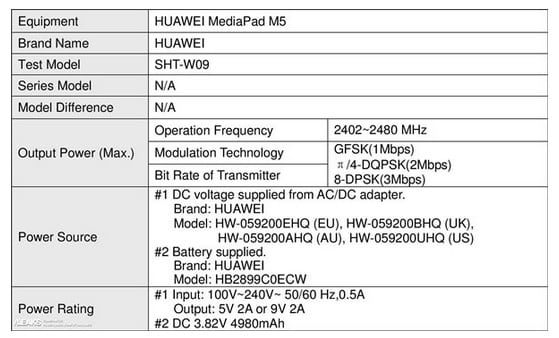 Huawei MediaPad M5 US FCC copy image