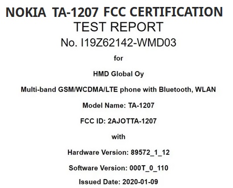 Nokia TA-1207 image for FCC certification and India