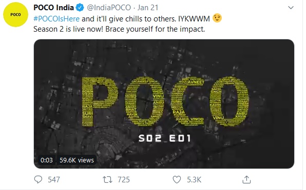 POCO X2 teaser on Twitter for season 2 in India image