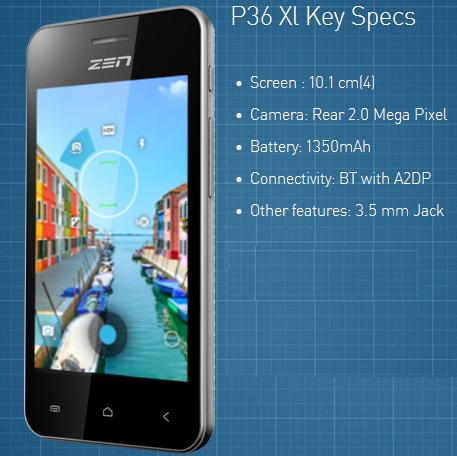 Zen P36 XL price in India pic