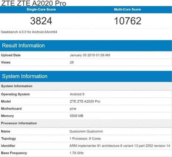 ZTE A2020 Pro information on price in India pic