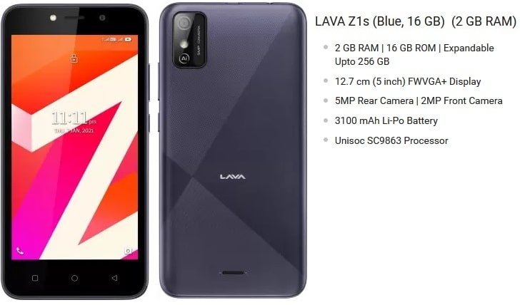 Lava Z1s price information pic Lava Z1s with basic features quality and low price in Indian market image