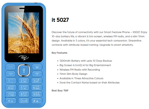 Itel it5027 price at official site in India pic