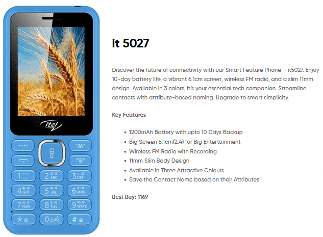 Itel it5027 with quality specifications and low price model pic Itel it5027 price at official site in India pic