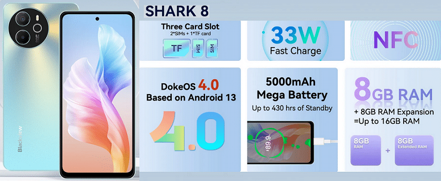 Blackview Shark 8 price for online buying in India pic Blackview Shark 8 at low price range in India and quality features list pic